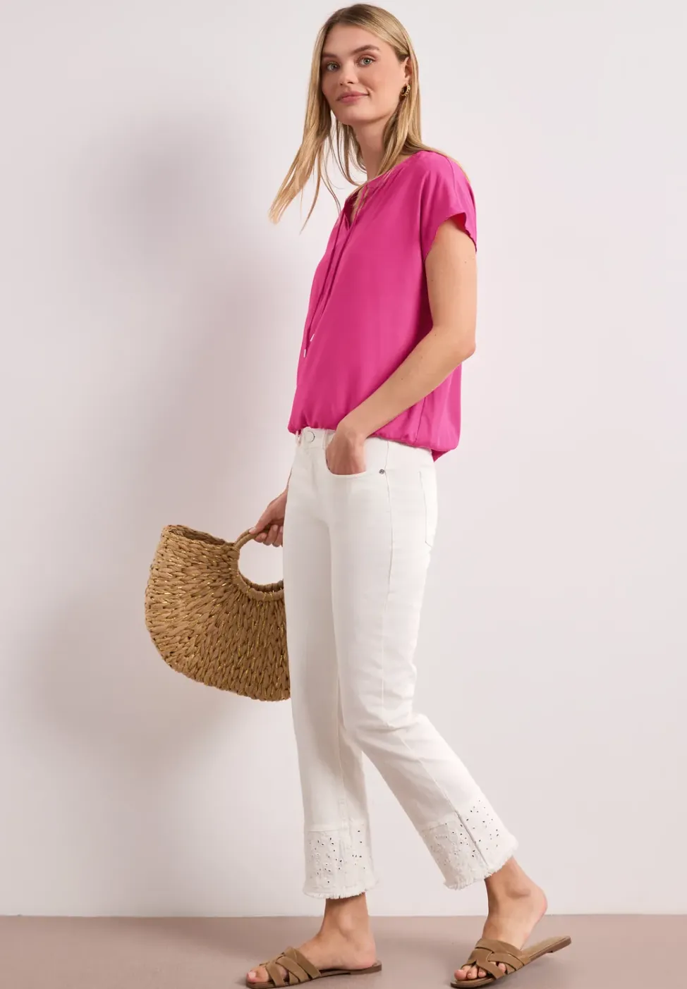 Blouse à col fendu avec détail smocké