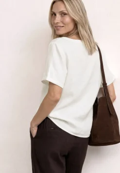 Blouse à col fendu en lin mélangé