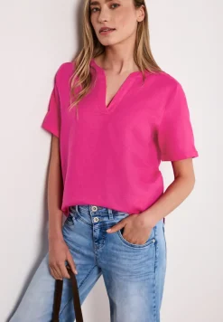 Blouse à col fendu en lin mélangé