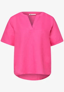 Blouse à col fendu en lin mélangé