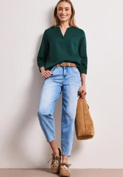 Blouse à col fendu en lin mélangé