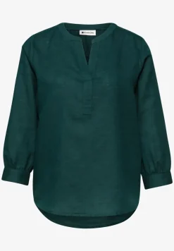 Blouse à col fendu en lin mélangé