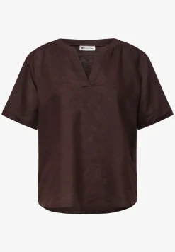 Blouse à col fendu en lin mélangé