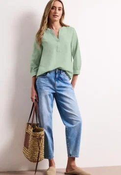 Blouse à col fendu en lin mélangé
