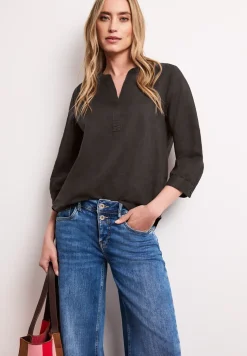 Blouse à col fendu en lin mélangé