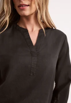Blouse à col fendu en lin mélangé