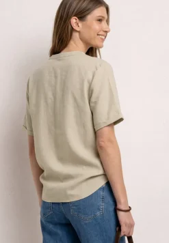 Blouse à col fendu en lin mélangé