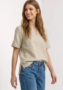 Blouse à col fendu en lin mélangé