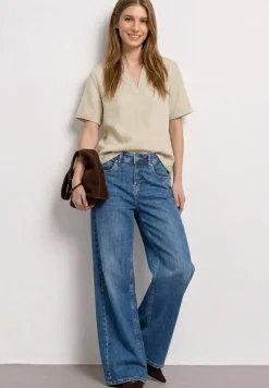 Blouse à col fendu en lin mélangé