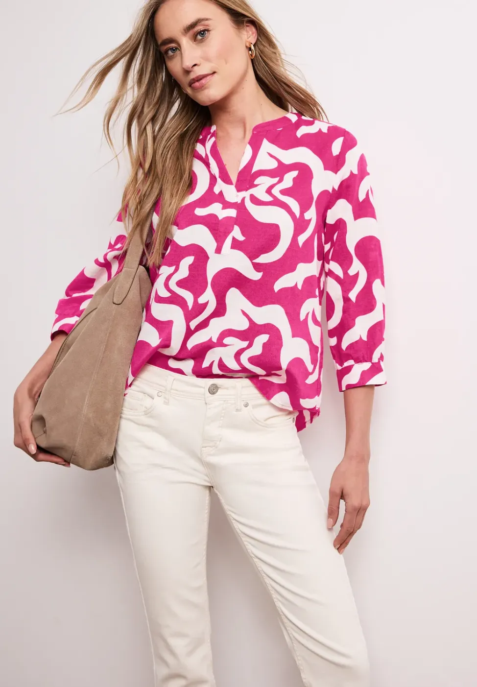Blouse à col fendu en lin mélangé