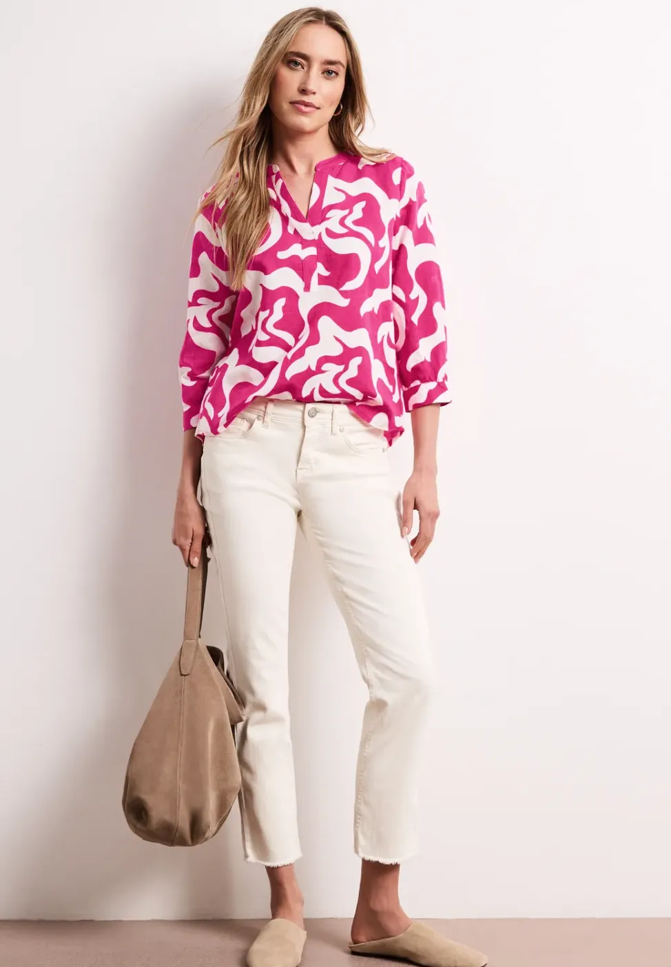 Blouse à col fendu en lin mélangé