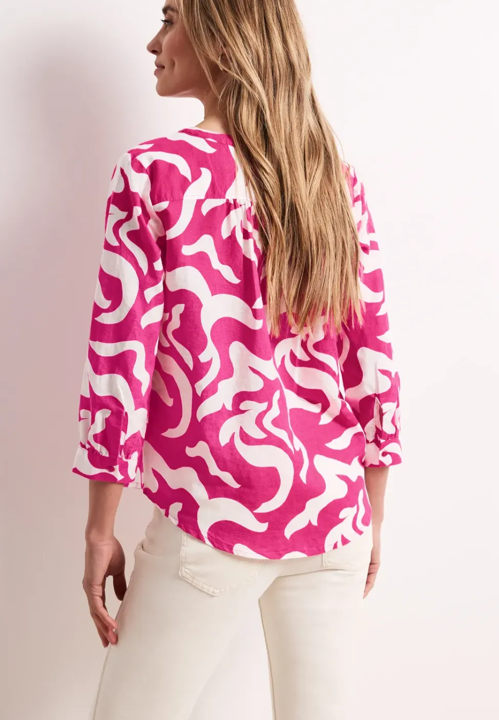 Blouse à col fendu en lin mélangé
