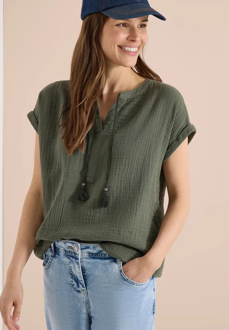 Blouse à col fendu en mousseline de soie