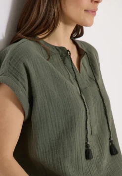 Blouse à col fendu en mousseline de soie
