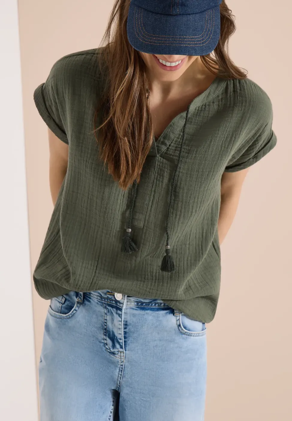 Blouse à col fendu en mousseline de soie
