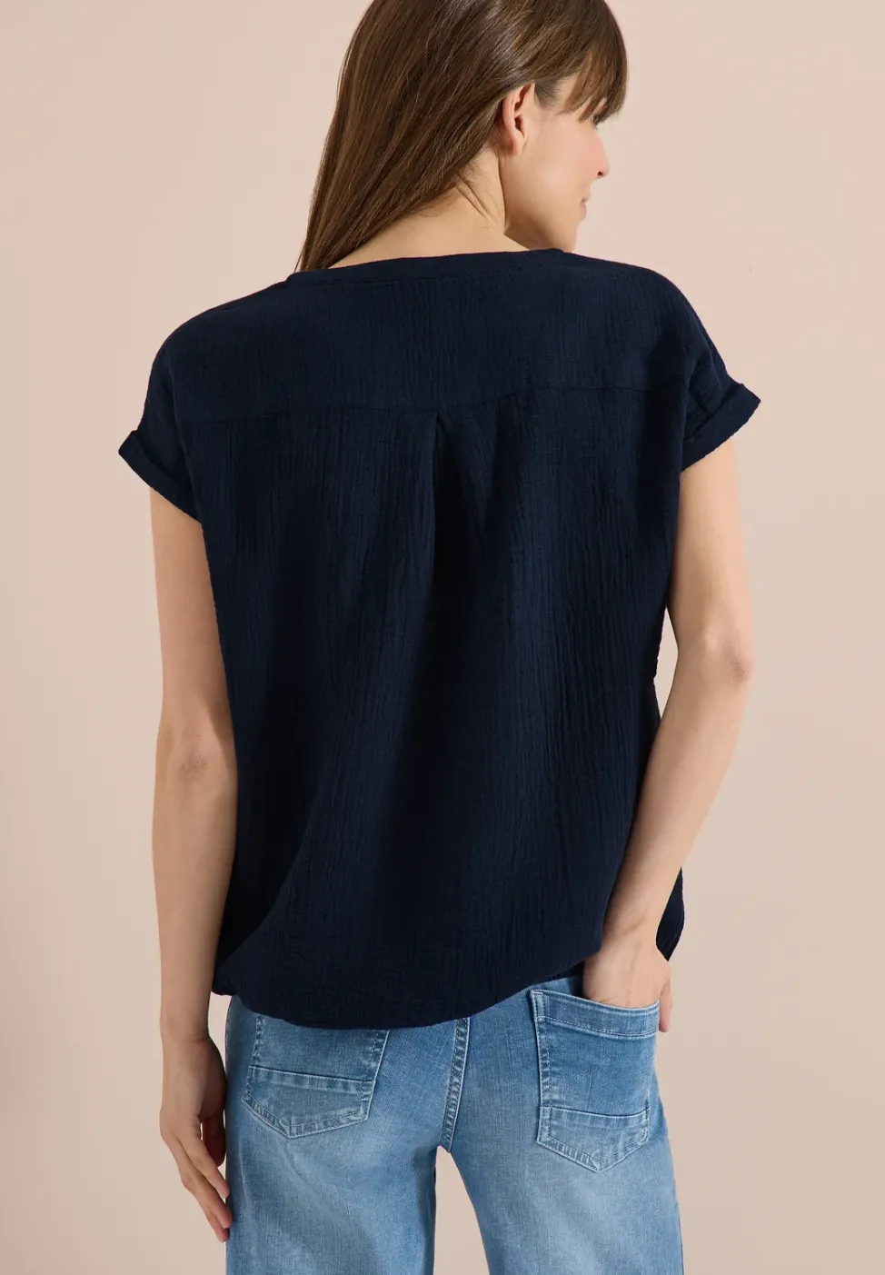 Blouse à col fendu en mousseline de soie