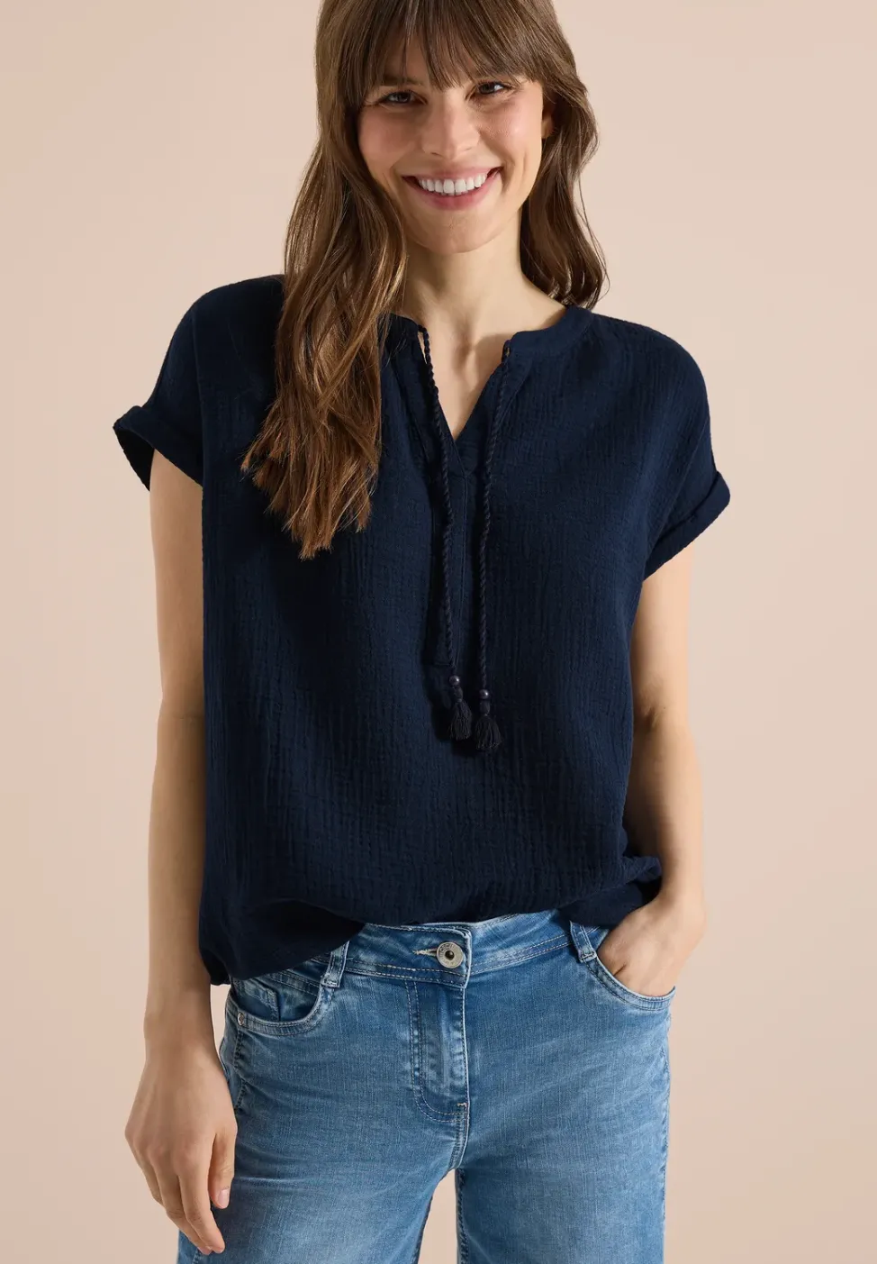 Blouse à col fendu en mousseline de soie