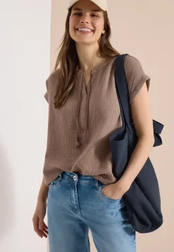 Blouse à col fendu en mousseline de soie