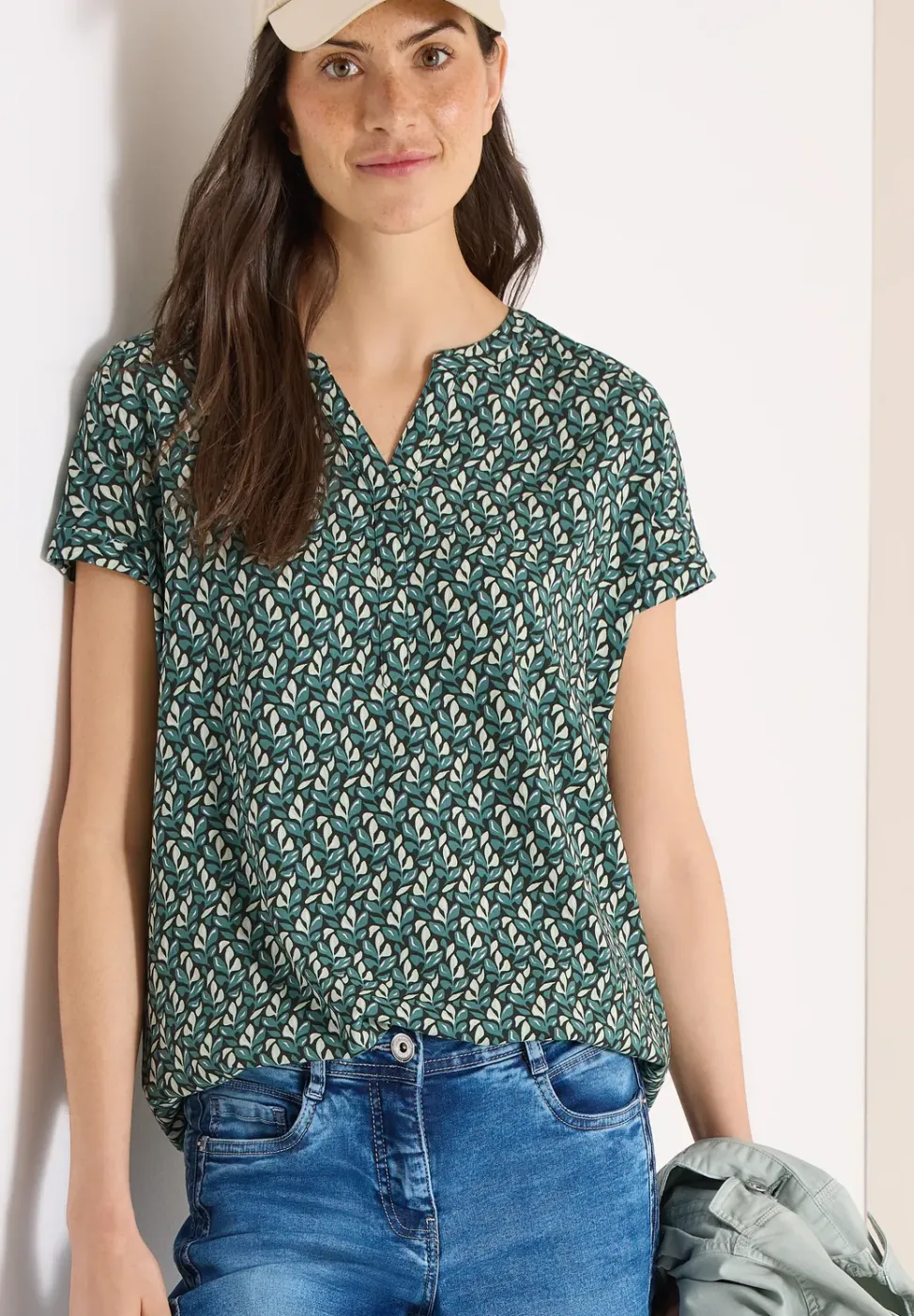 Blouse à col fendu et imprimé minimal