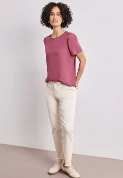 Blouse à col rond et manches courtes bouffantes