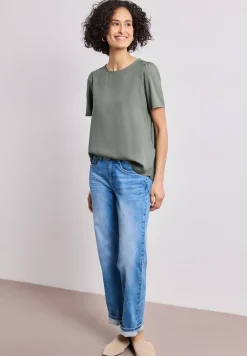 Blouse à col rond et manches courtes bouffantes