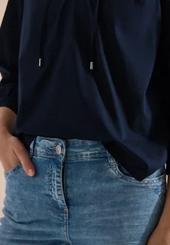Blouse à manches 3/4 avec col fendu en couleur unie