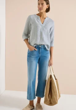 Blouse à manches 3/4 avec col fendu en lin
