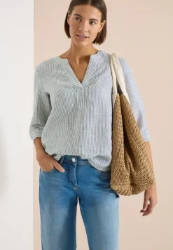 Blouse à manches 3/4 avec col fendu en lin
