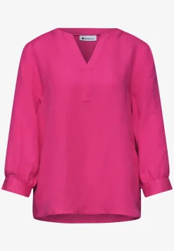 Blouse à manches 3/4 en lin mélangé avec col fendu