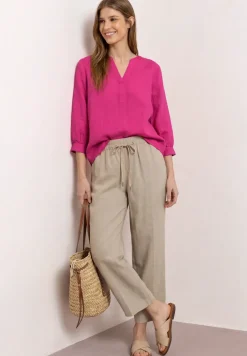 Blouse à manches 3/4 en lin mélangé avec col fendu