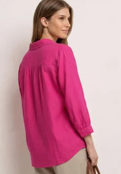 Blouse à manches 3/4 en lin mélangé avec col fendu