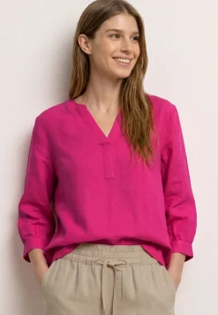 Blouse à manches 3/4 en lin mélangé avec col fendu