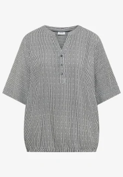 Blouse à manches courtes avec col fendu et rayures