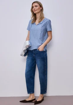 Blouse à manches courtes avec col fendu et rayures
