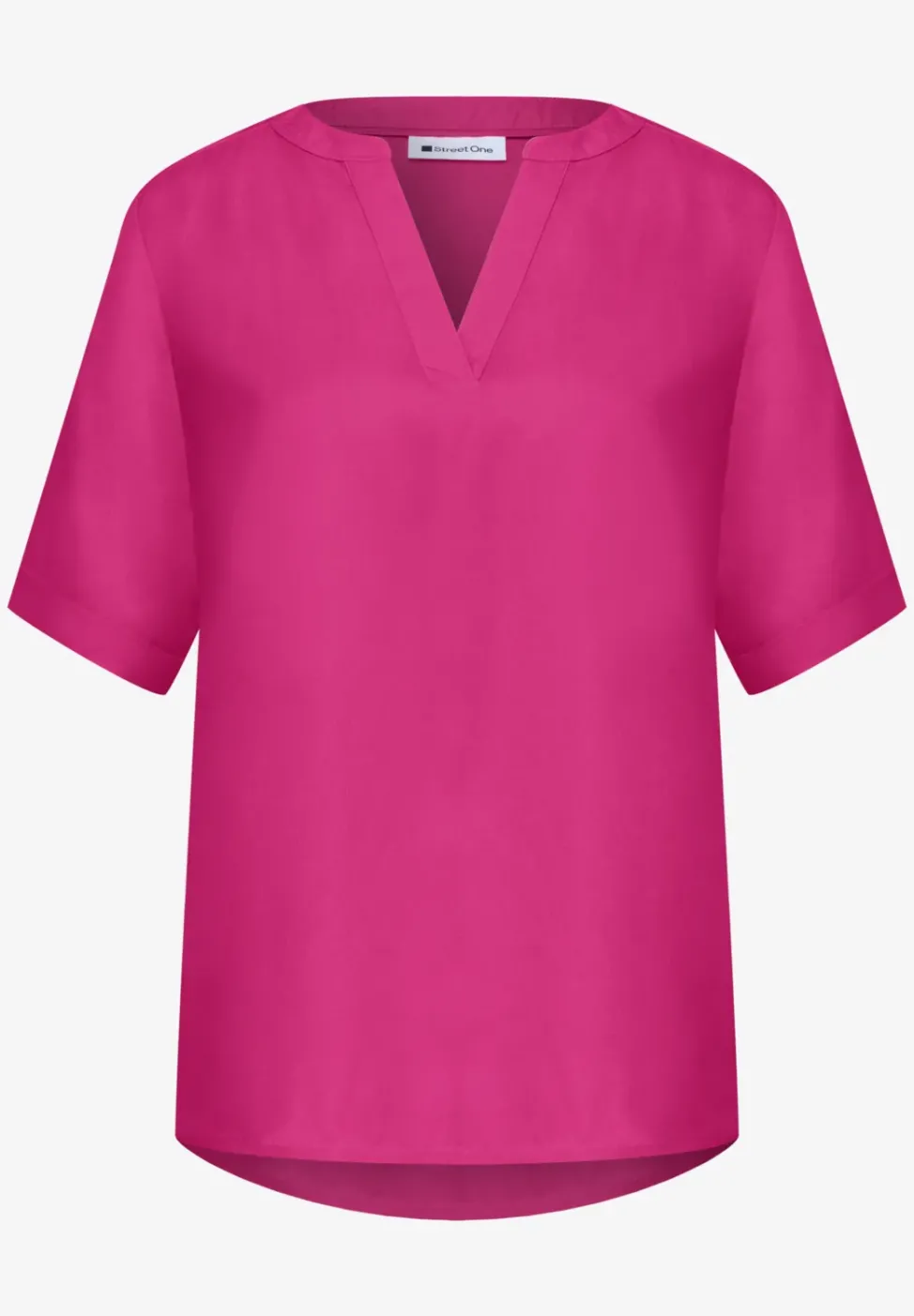 Blouse à manches courtes avec col fendu en couleur unie