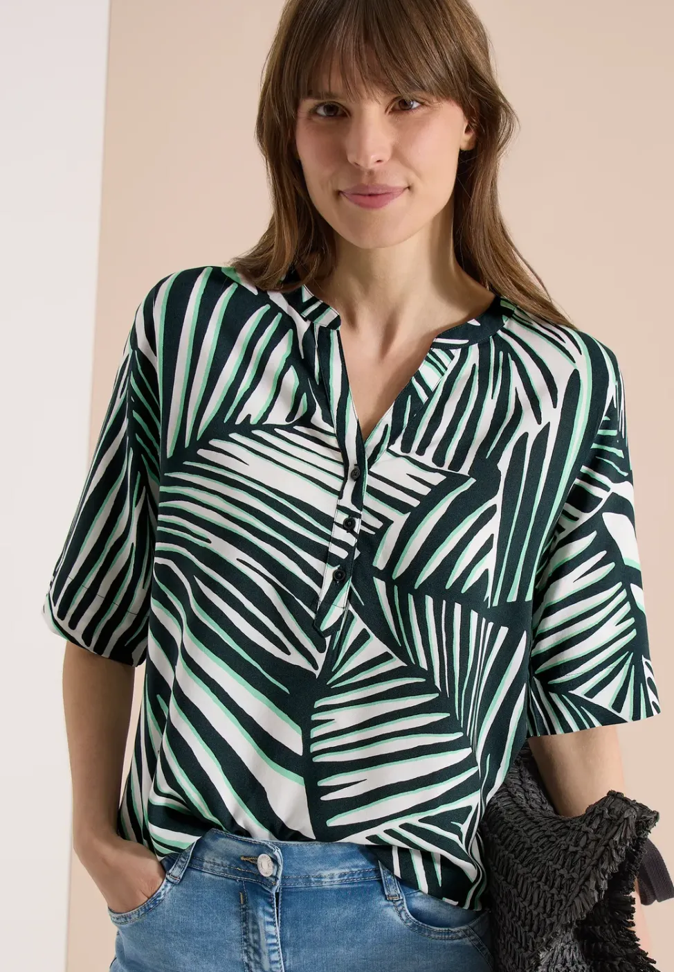 Blouse à manches courtes avec split neck et imprimé