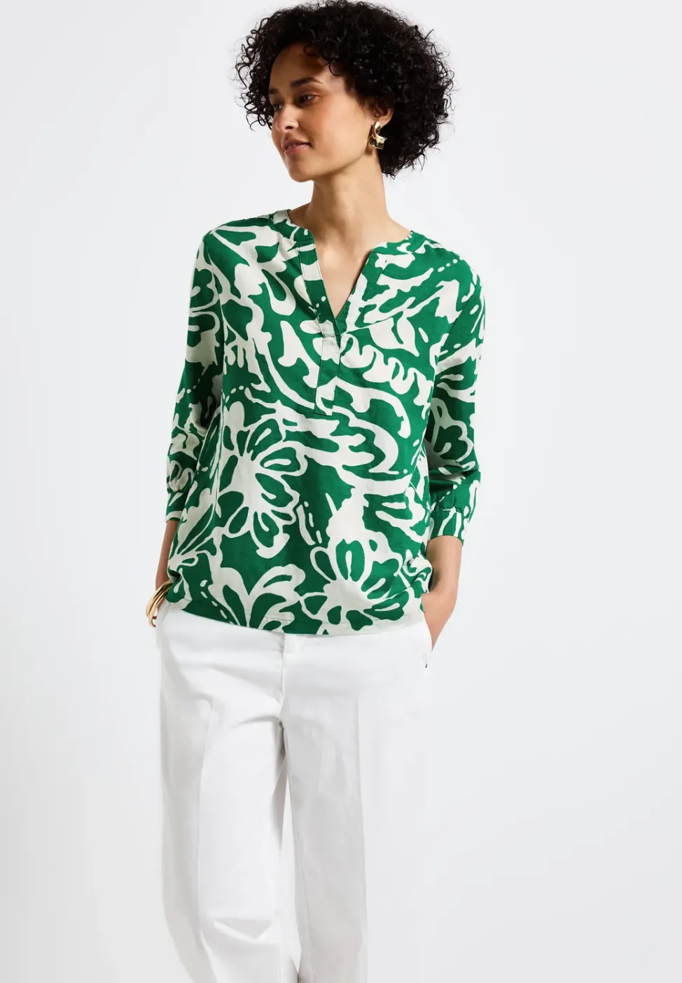 Blouse à motifs en lin mélangé