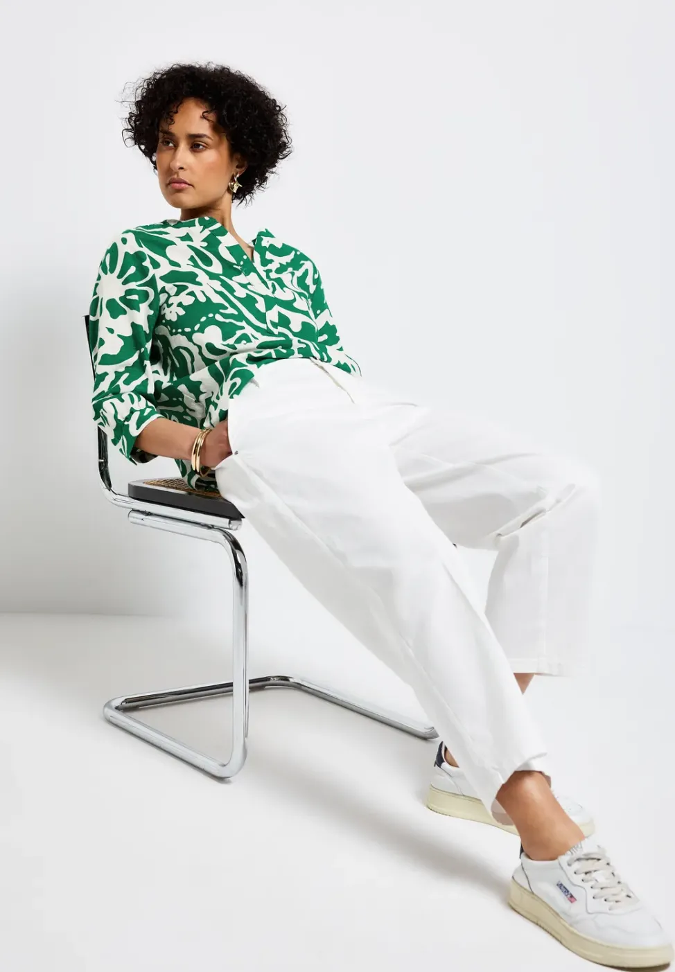 Blouse à motifs en lin mélangé