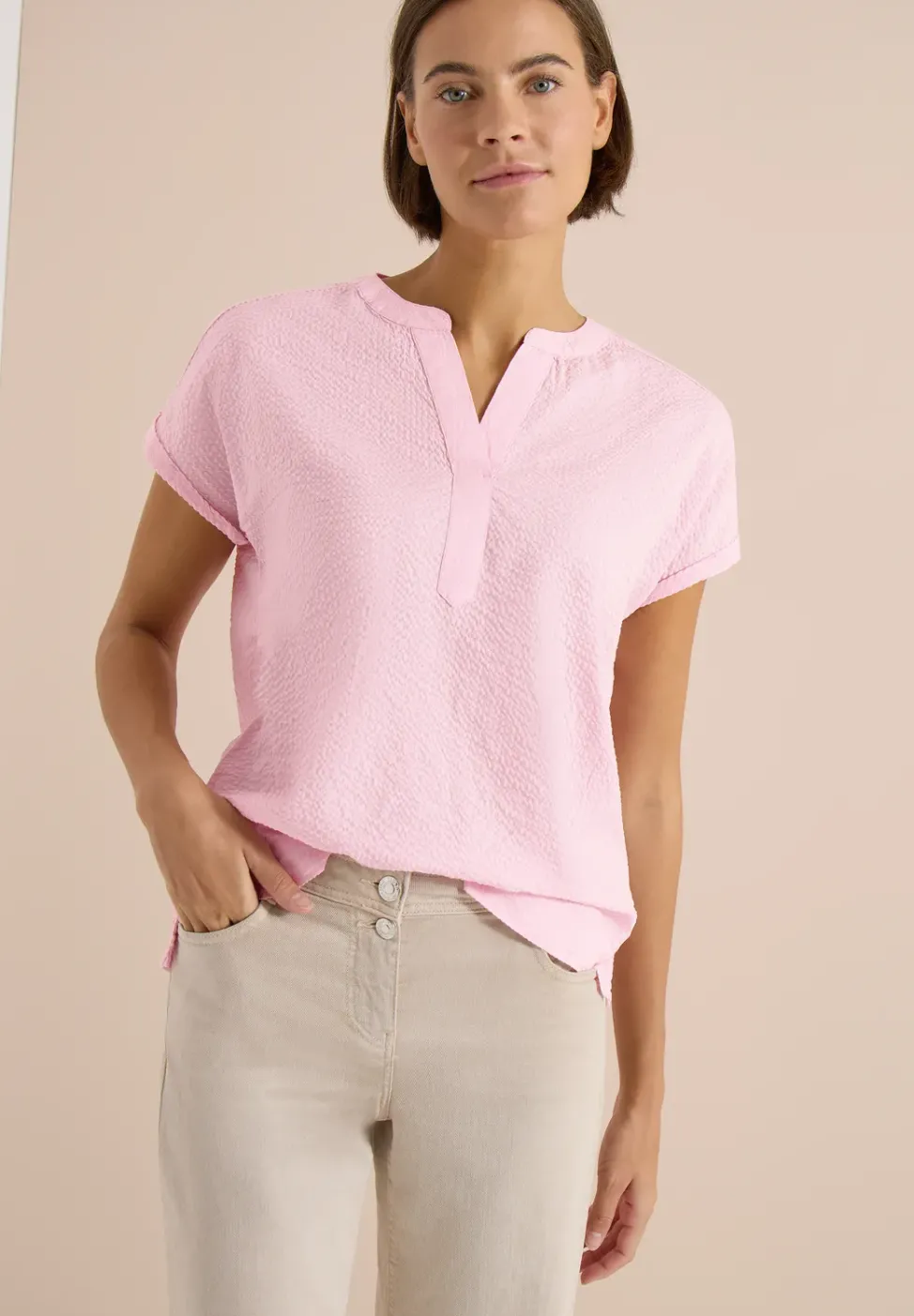 Blouse à épaules tombantes en seersucker