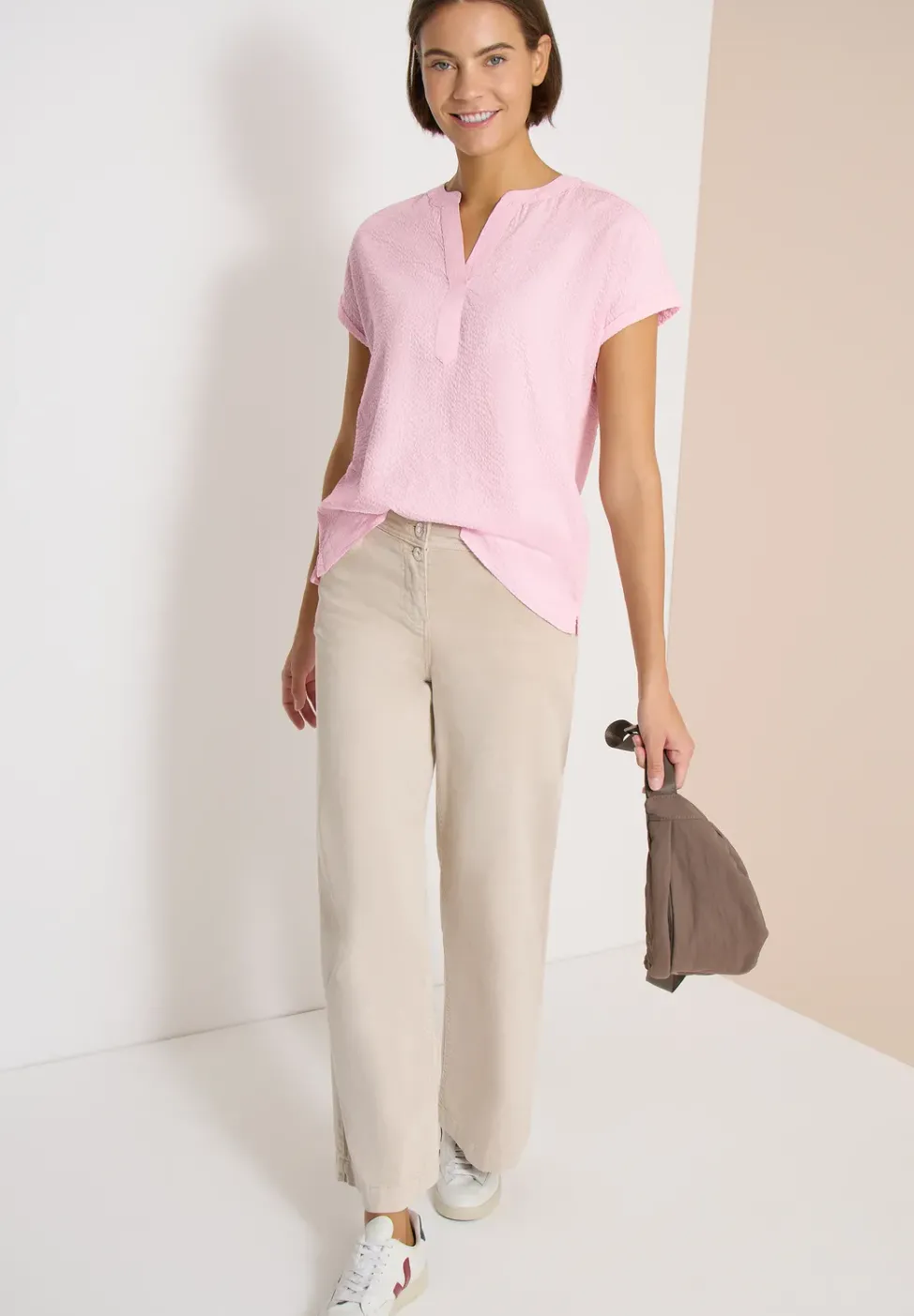 Blouse à épaules tombantes en seersucker