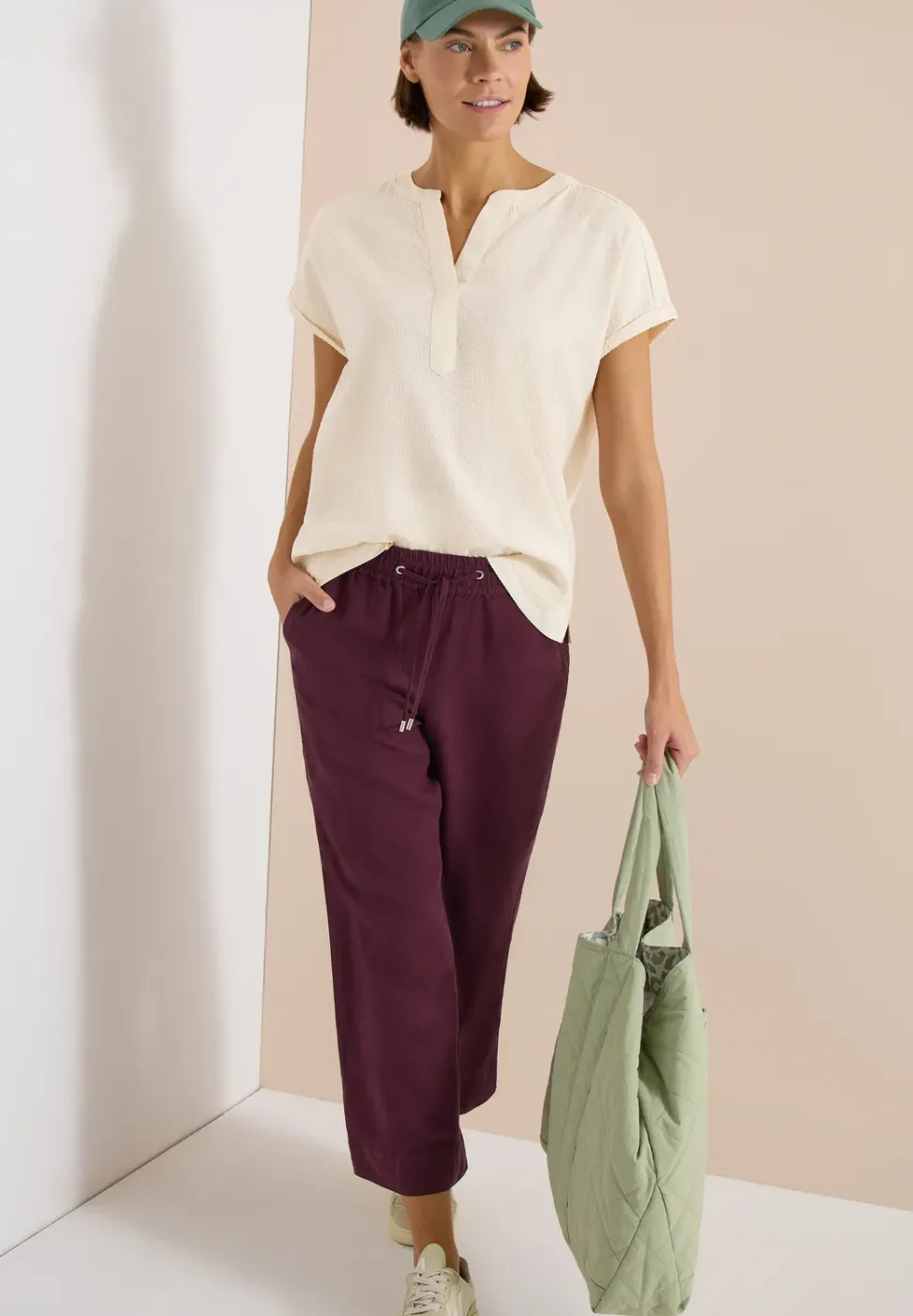 Blouse à épaules tombantes en seersucker