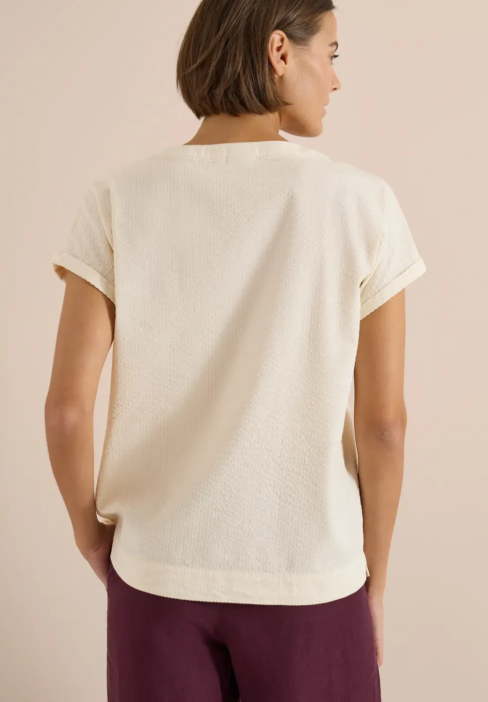 Blouse à épaules tombantes en seersucker