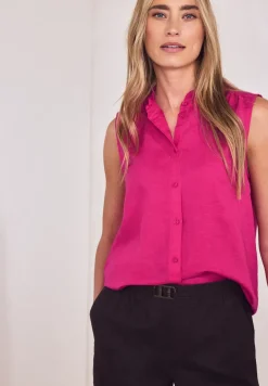 Blouse en lin mélangé avec col volanté