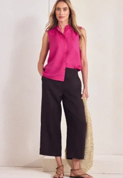 Blouse en lin mélangé avec col volanté