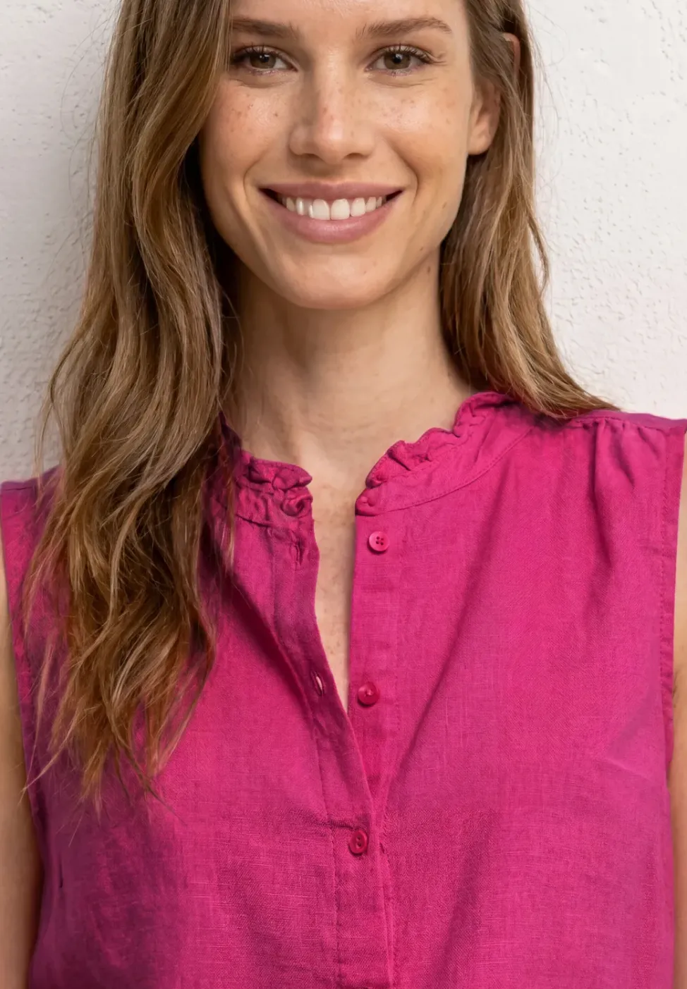 Blouse en lin mélangé avec col volanté