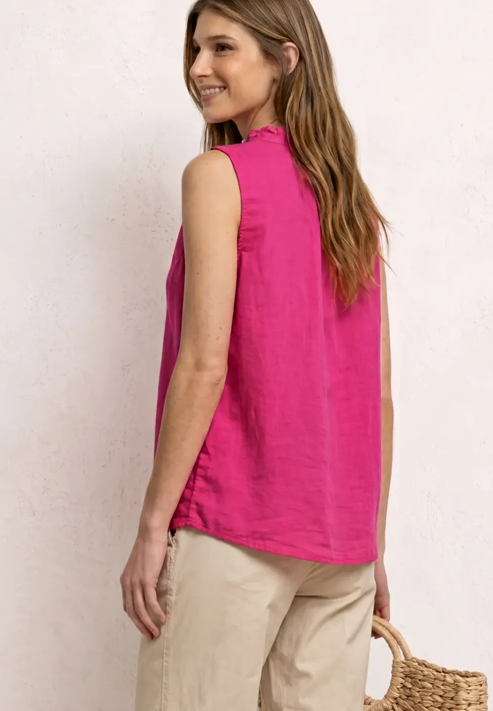Blouse en lin mélangé avec col volanté