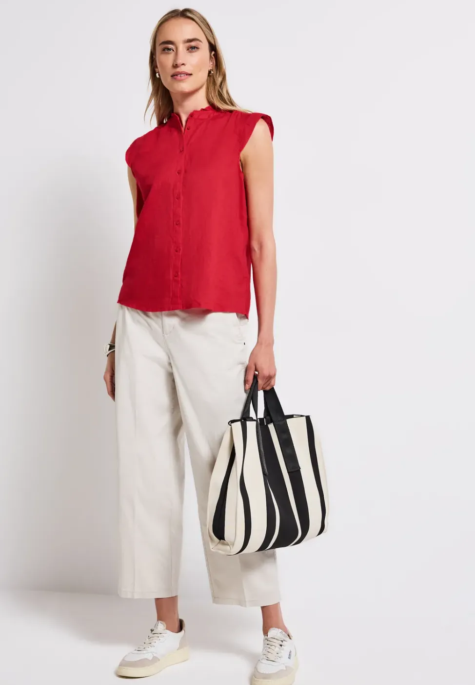 Blouse en lin mélangé avec volants