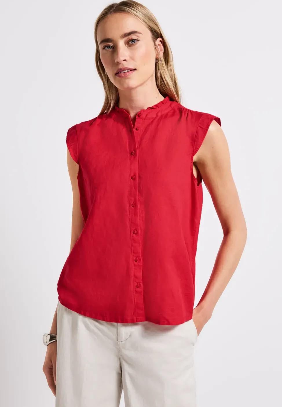 Blouse en lin mélangé avec volants
