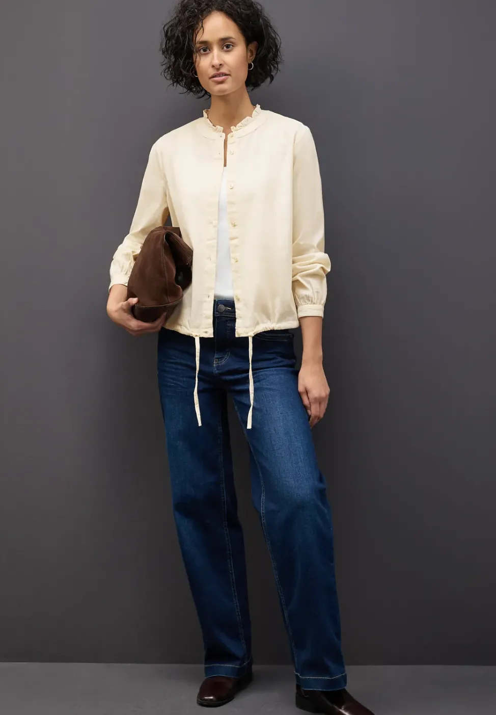 Blouse en velours côtelé avec cordon de serrage