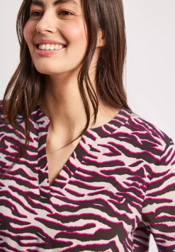 Blouse imprimée à manches courtes avec col fendu